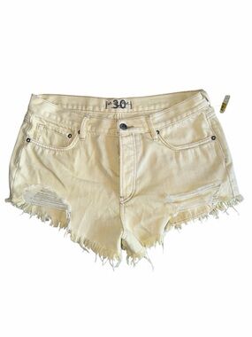 Free People Women Loving Cutoff Denim Shorts, Size 30 in Light Yellow